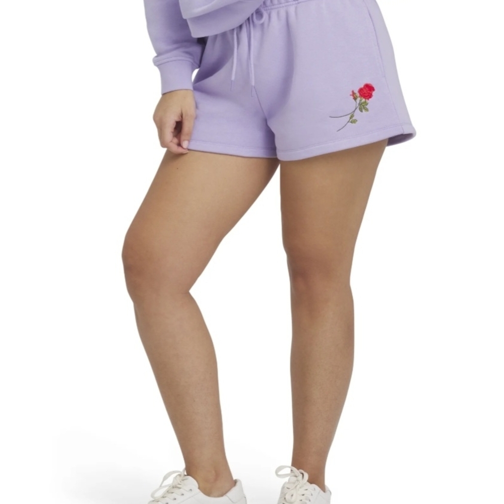 Lavender Women's Shorts with Rose Embroidery